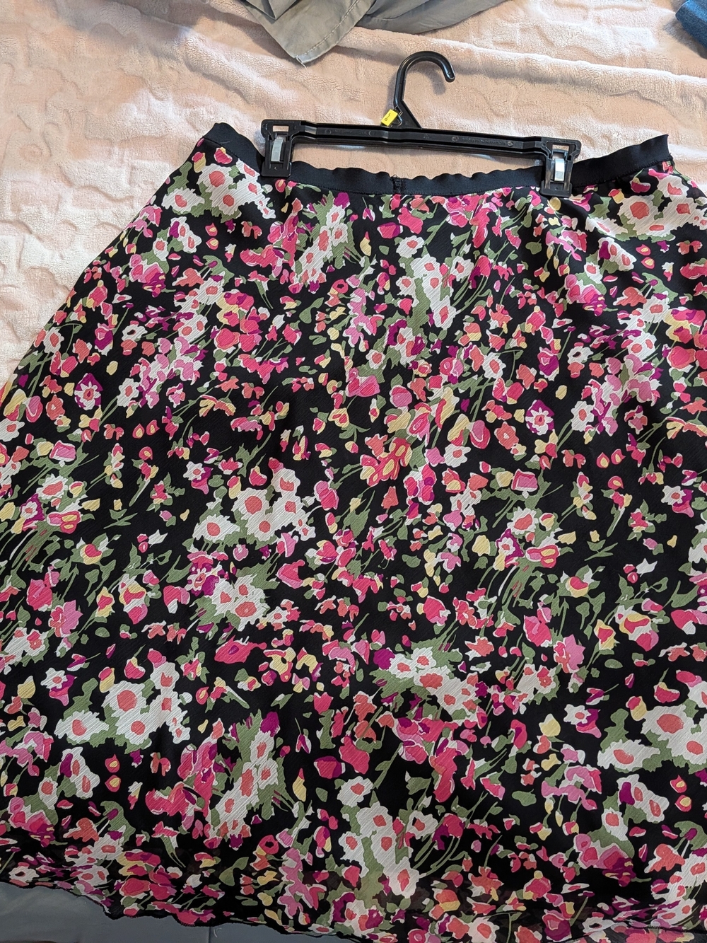 Black Circle Skirt with Pink & Green Floral Print